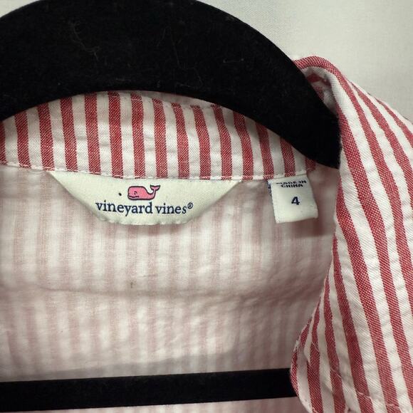 Vineyard Vines Red White Cotton Blend Searsucker V-Neck Collared Mini Dress 4 - Picture 2 of 6